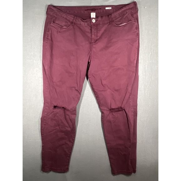 Arizona Jeans Denim - Arizona Jeans Women's Plus Size 20 Burgundy Distressed Jeggings Skinny Fit